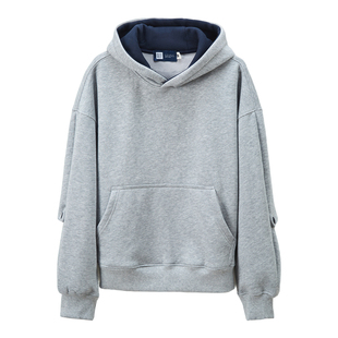 九六致原创冬季500g宽松连帽撞色加绒加厚奥粒绒卫衣男高质量男款