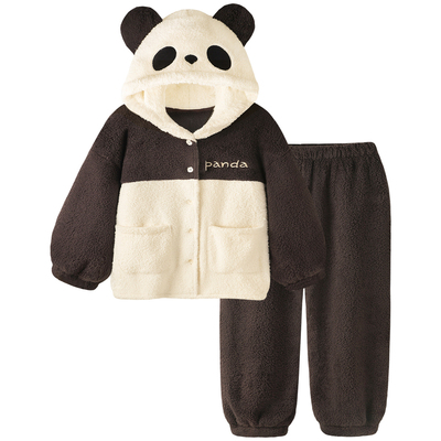 珊瑚绒睡衣女可爱熊猫情侣家居服