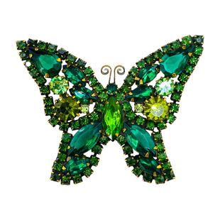 Vintage古董首饰意大利手绘彩釉珐琅蝴蝶马赛克玫瑰大毛衣胸针F26