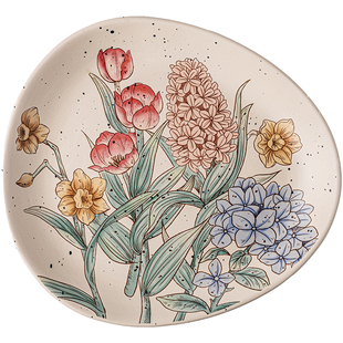 巷子尾〖花团争俏〗9英寸三角盘陶瓷菜盘高颜值甜品盘西餐牛排盘