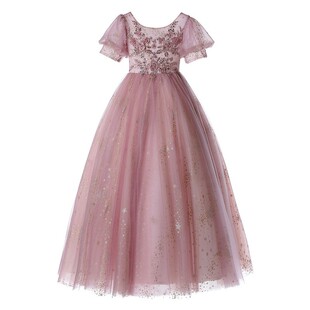 复古女童改良旗袍连衣裙红色公主裙儿童演出服钢琴演奏主持人独唱