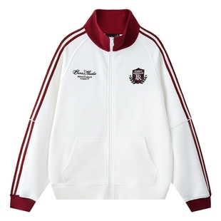 【明星同款】ER泽西风徽章华夫格条纹撞色立领卫衣外套运动套装