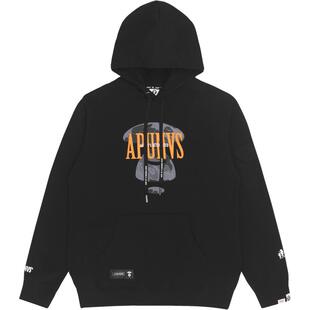 Aape旗舰店男装秋季字母猿人印花拼接口袋休闲连帽卫衣3822XXH