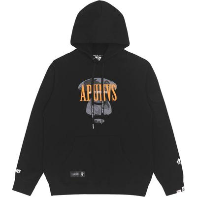 Aape旗舰店男装秋季字母猿人印花拼接口袋休闲连帽卫衣3822XXH