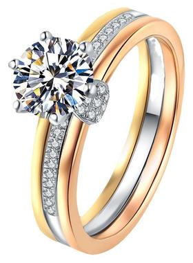 轻奢经典莫桑钻戒指三色银镀金女