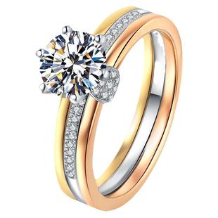 正品莫桑石钻戒女玫瑰金戒指925纯银镀18K白金铂金结婚道具送女友