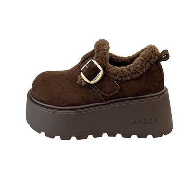 2025新款厚底增高加绒勃肯鞋女冬季一脚蹬金属扣毛绒雪地靴面包鞋