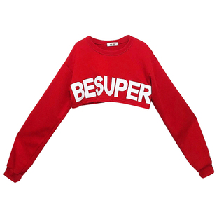 性感宽松露腰JAZZ舞蹈上衣夜场表演gogo领舞套装嘻哈女红色演出服