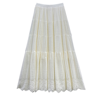 2025秋冬新款磨毛蕾丝半身裙女冬天巨好看黑色A字长款裙子半裙