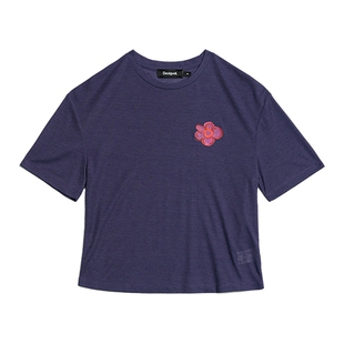 Desigual花朵印花宽松落肩女士T恤夏季短袖上衣紫色