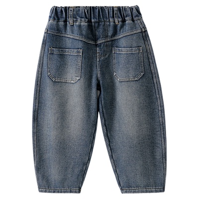男童牛仔裤2025秋冬新款儿童男孩加厚一体绒裤子款弯刀裤长裤冬装