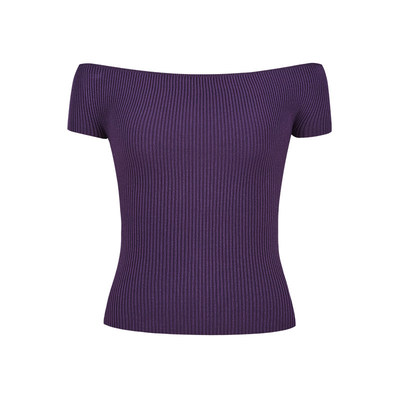 一字肩针织短袖t恤露肩短款上衣