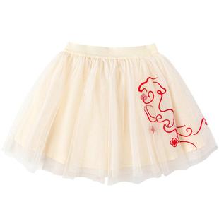 巴拉巴拉童装儿童短裙女童网纱裙绣花春秋红色拜年服