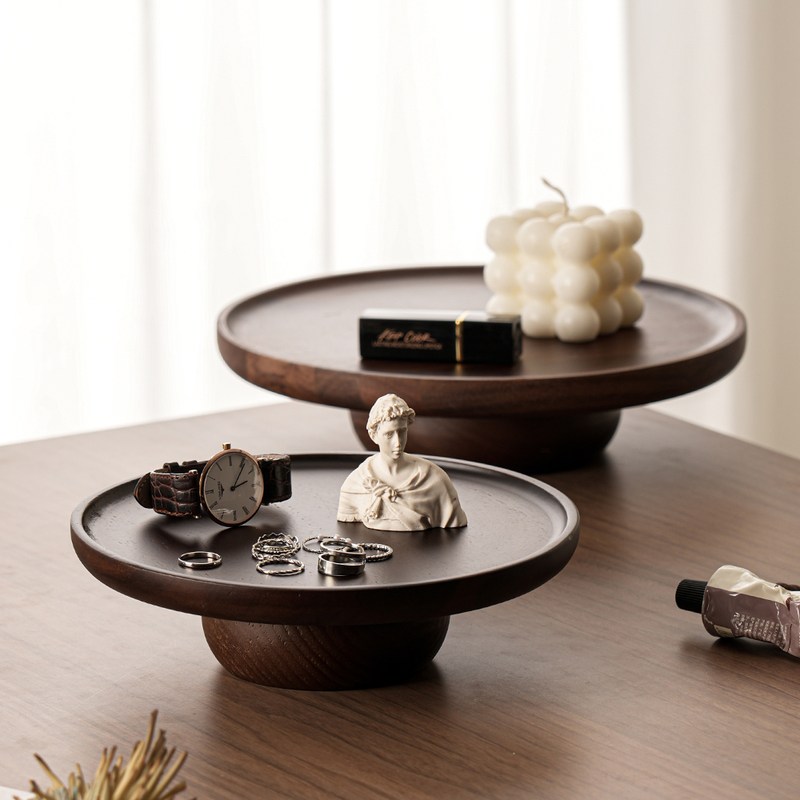 ins风相思木高脚盘北欧轻奢家居装饰摆件甜品台展示茶几水果摆盘