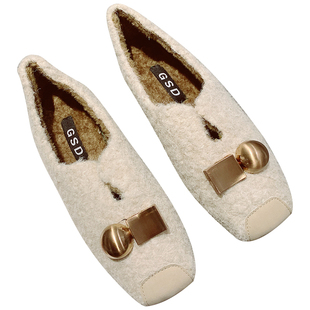 小香风平底女单鞋2025新款秋冬休闲百搭方头中口毛毛鞋舒适乐福鞋