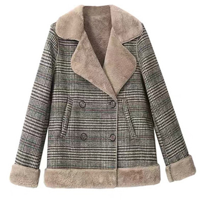 2025年盐系皮毛一体短款格子外套