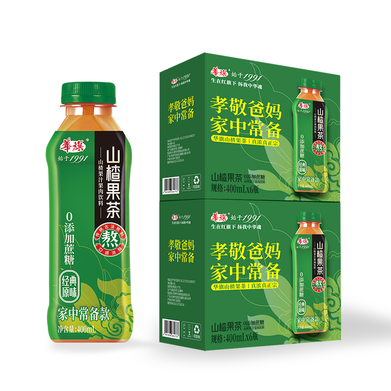 华旗山楂果茶 山楂果汁果肉饮料 经典原味未加蔗糖 400ml*6瓶*2箱