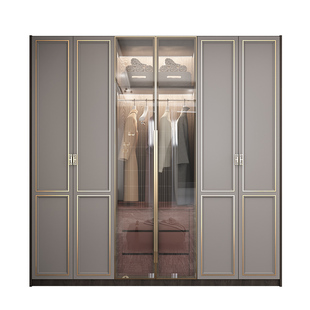 新中式实木大衣柜轻奢家用卧室玻璃门衣橱全屋定制U型整体衣帽间