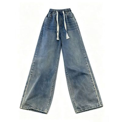 2025秋冬加绒松紧腰复古牛仔