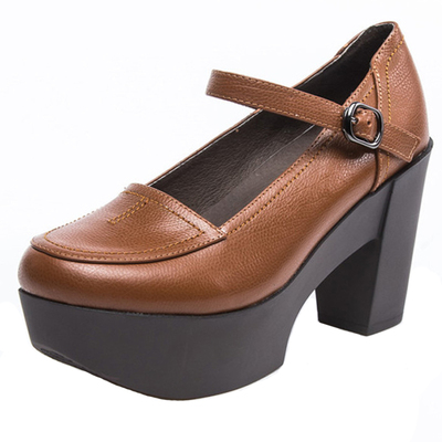 厚底复古玛丽珍粗跟防水台女鞋