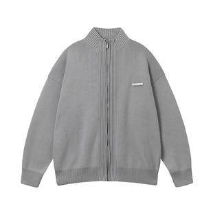 FORNINES国潮cleanfit慵懒立领纯色毛衣美式休闲针织开衫外套男女