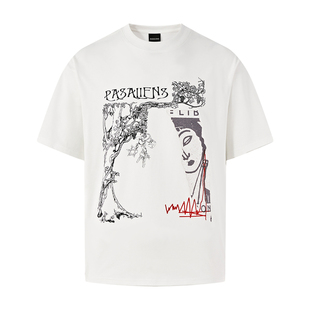 陈奕恒同款PASET美式复古撕裂人像印花慵懒男女朋克宽松短袖T恤棉