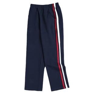 儿童校服裤子藏青色红白条纹夏薄款纯棉两道杠运动裤中小学生校裤