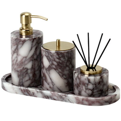 DecoTalk天然宝格丽紫大理石卫浴洗漱套件中古风奢石洗手液瓶托盘
