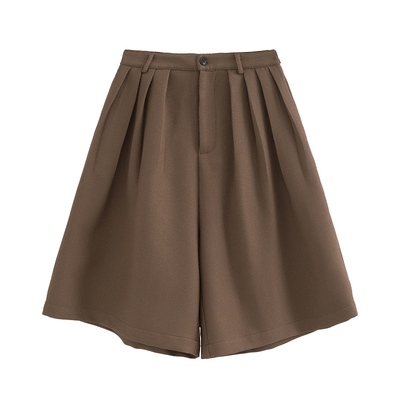 MOERSHOP 非正式摩登 复古咖色高腰显瘦阔腿裤女秋冬新款七分裤子