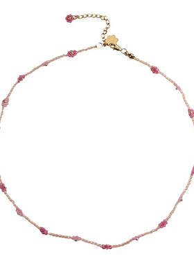 Ettoi彩色串珠花朵项链女