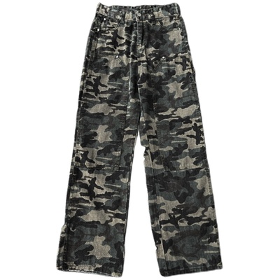 妈个鸡妈复古嘻哈高街迷彩牛仔裤