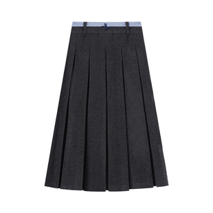 Even一雯【韩女早课半裙】韩系高智感秋冬百搭学院风拼接腰头半裙