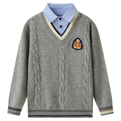 儿童100%绵羊毛衫假两件