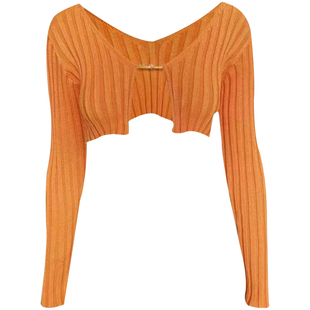 欧美ins小众宋智雅同款金属字母链条长袖修身短款小针织开衫披肩