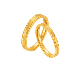 明牌珠宝t黄金印迹戒指 足金活口男女指环情侣光面戒圈AFM0405