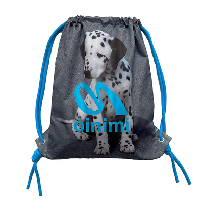 oinimi 斑点小狗双肩抽绳包 印花双面背双肩背包 银蓝撞色