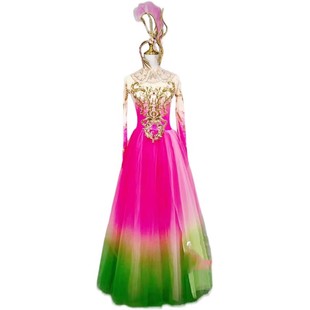 春晚开场舞大摆裙万事如意舞台舞蹈演出服装伴舞长裙红绿渐变大裙