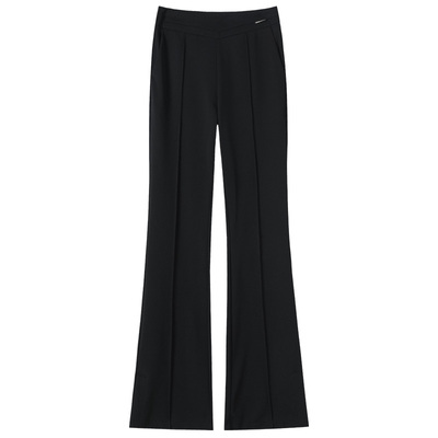 开叉微喇裤女春秋夏季薄款小个子九分高腰显瘦喇叭裤黑色直筒长裤