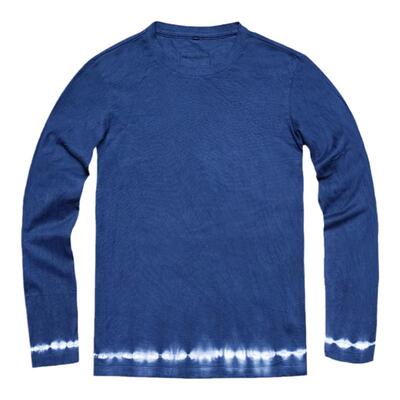 长绒棉手工扎染长袖蓝染复古