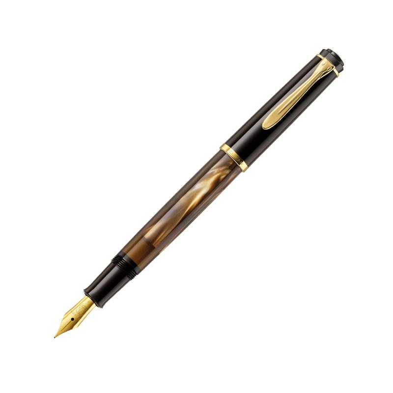 Pelikan百利金Classic传统M200棕色大理石纹不锈钢尖24K镀金商务男士高档精致练字送礼套装送老师轻奢钢笔