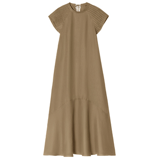 林乔芝2025年夏季新款亚麻连衣裙女气质长款裙子简约无袖文艺裙