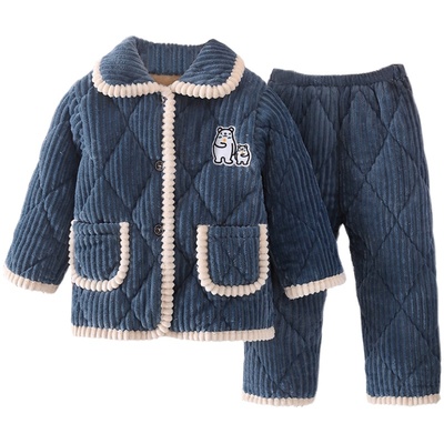 儿童法兰绒睡衣秋季夹棉加厚款