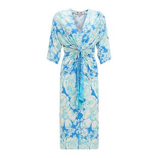 DVF蓝白夏花腰部挖剪中长款度假连衣裙DL2S026