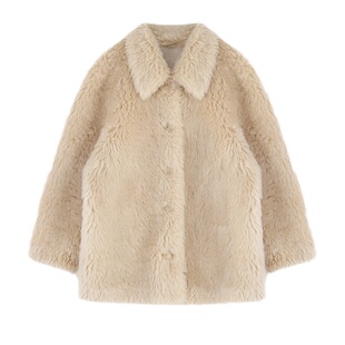 大于诗集轻奢羊剪绒皮毛一体皮草女小个子中长款加厚毛毛外套冬季