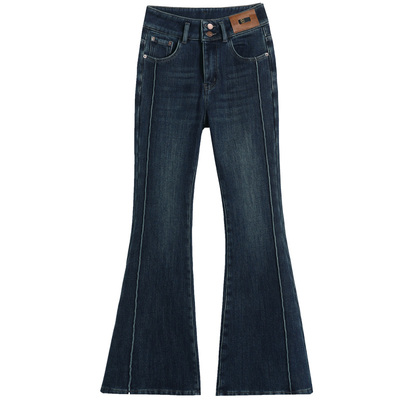 微喇牛仔裤女深蓝色秋冬新款加绒