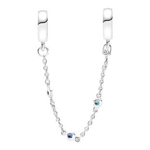 Pandora潘多拉三蓝宝石安全链Pavé密镶串珠链日常百搭礼物