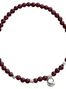 S925纯银天然石榴石磨砂银坨手串