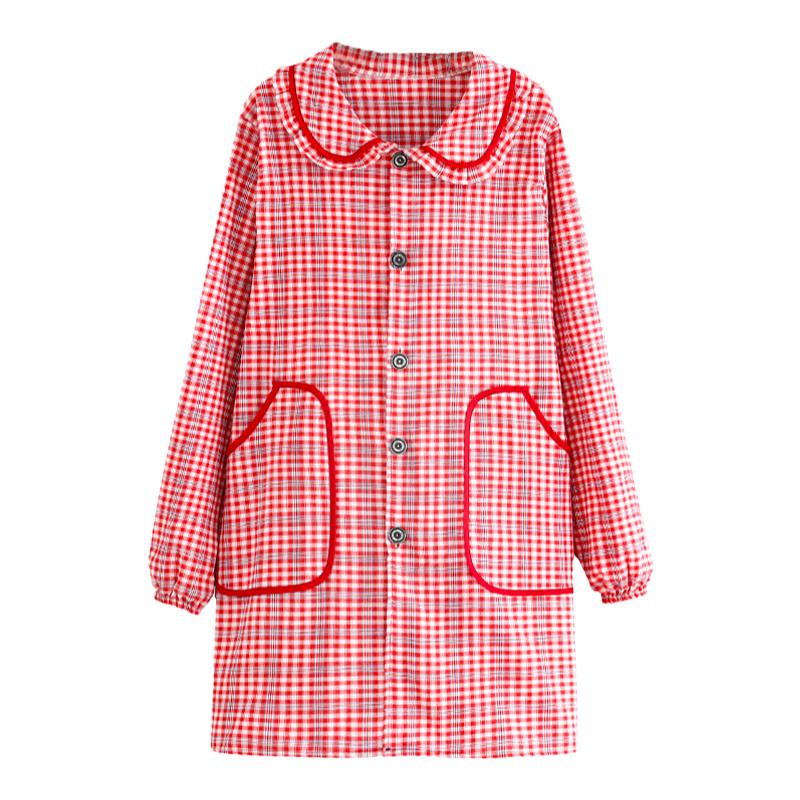 系扣防脏衣围裙大褂耐磨工作服防油污透气家用厨房长袖女棉布大人