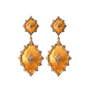 复古小众意大利精工拉丝织纹雕金工艺s925纯银镀金镶钻耳环耳钉女