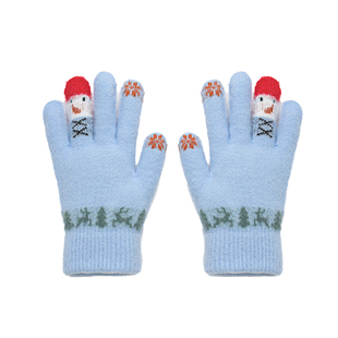 小雪人蓝色手套女生冬可爱氛围感毛绒加厚保暖学生骑车防寒可触屏